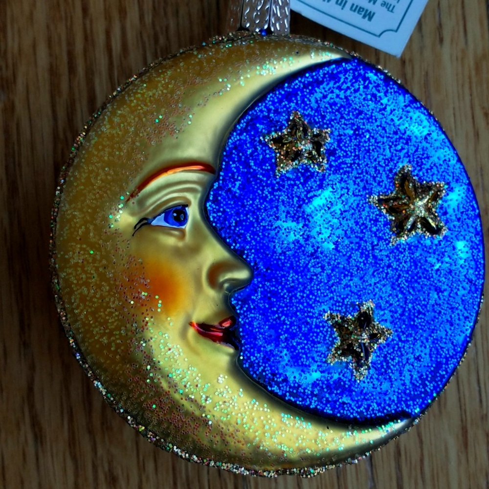 Old World Man on the Moon Christmas Ornament
